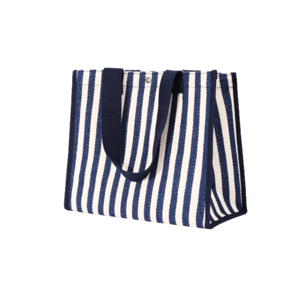 Bolso Cartera Lona Listado Broche Y Asas