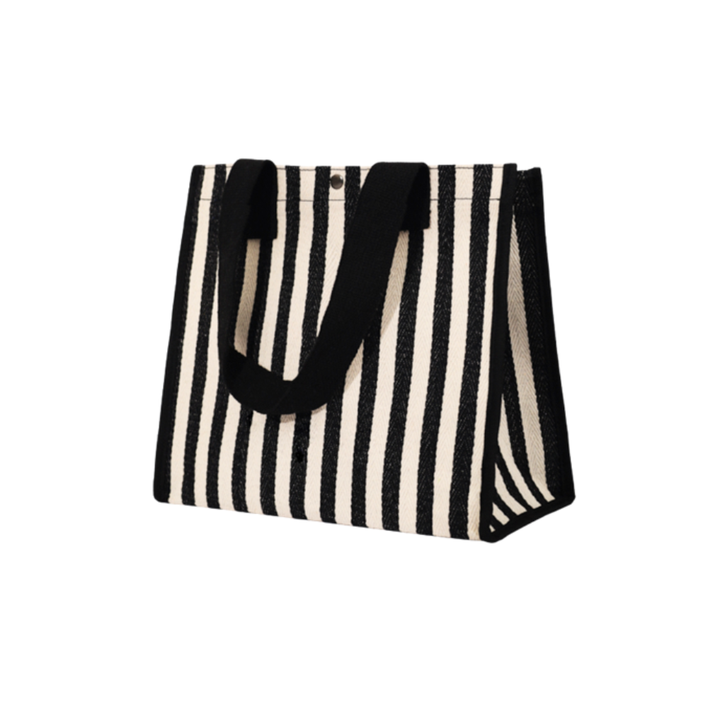 Bolso Cartera Lona Listado Broche Y Asas
