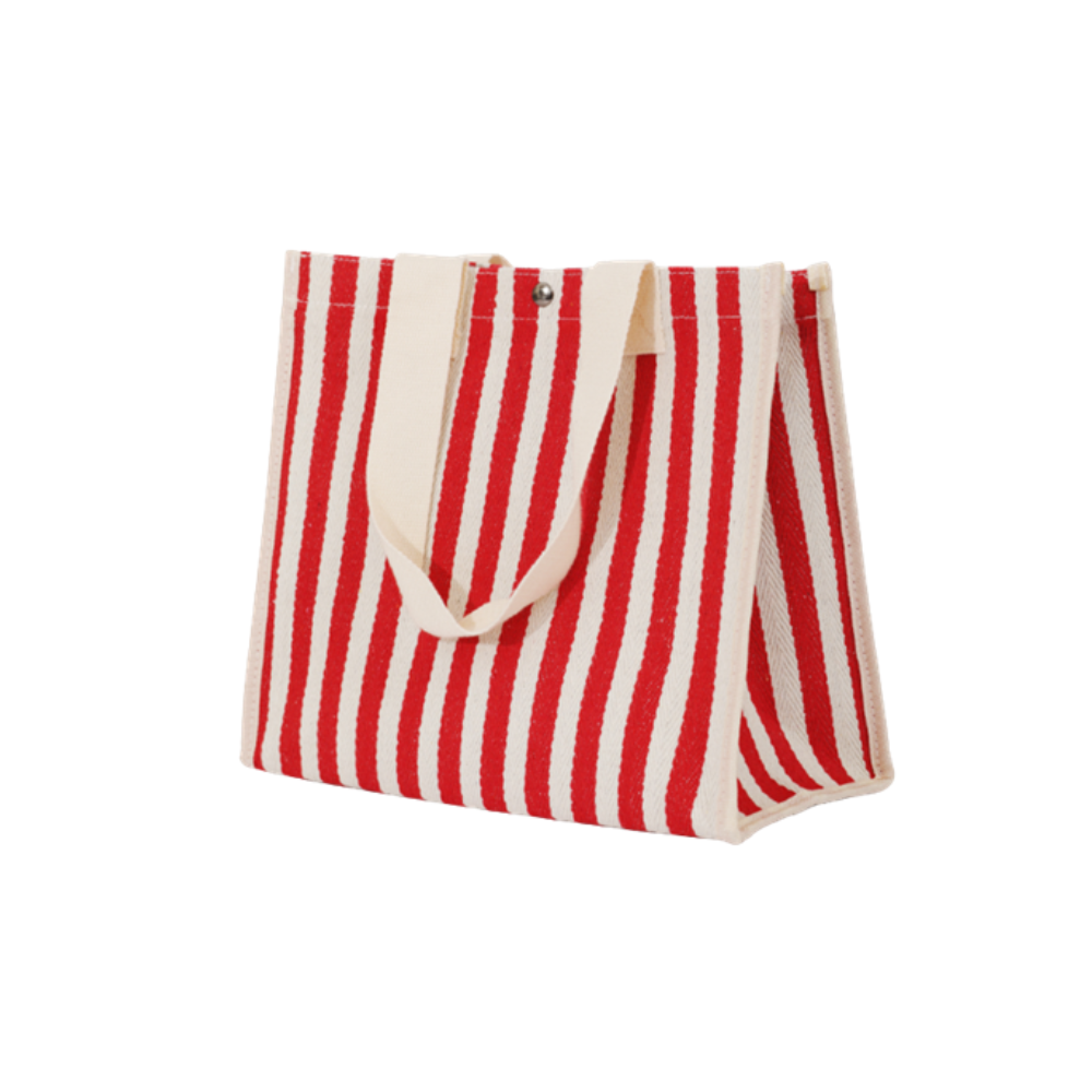 Bolso Cartera Lona Listado Broche Y Asas