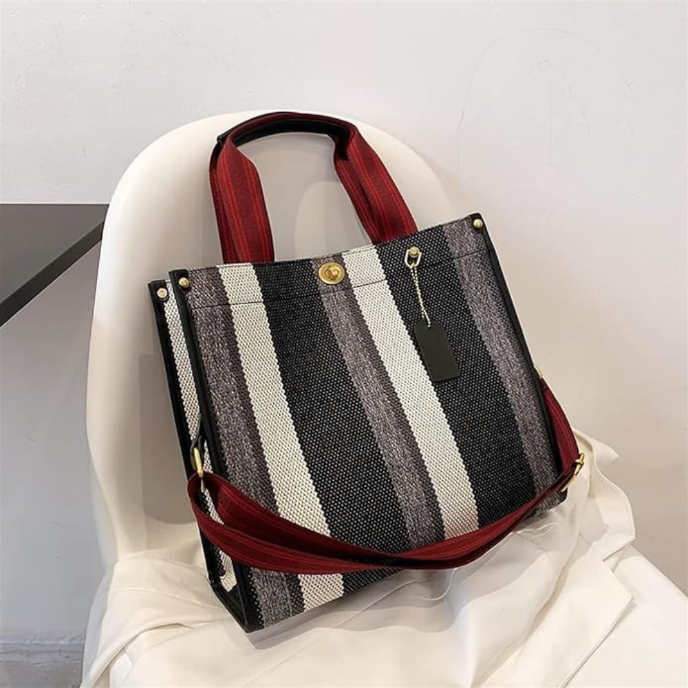 Cartera Canva Listado Broche Y Asas