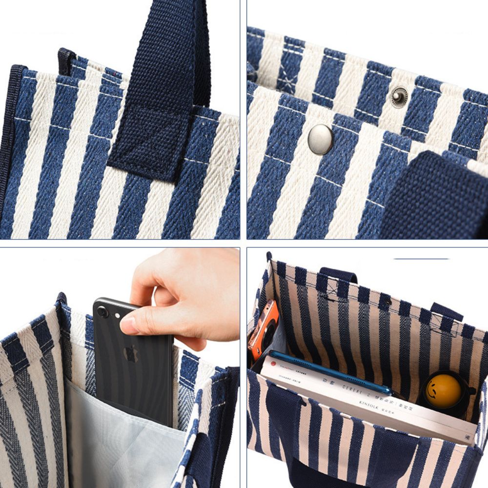 Bolso Cartera Lona Listado Broche Y Asas